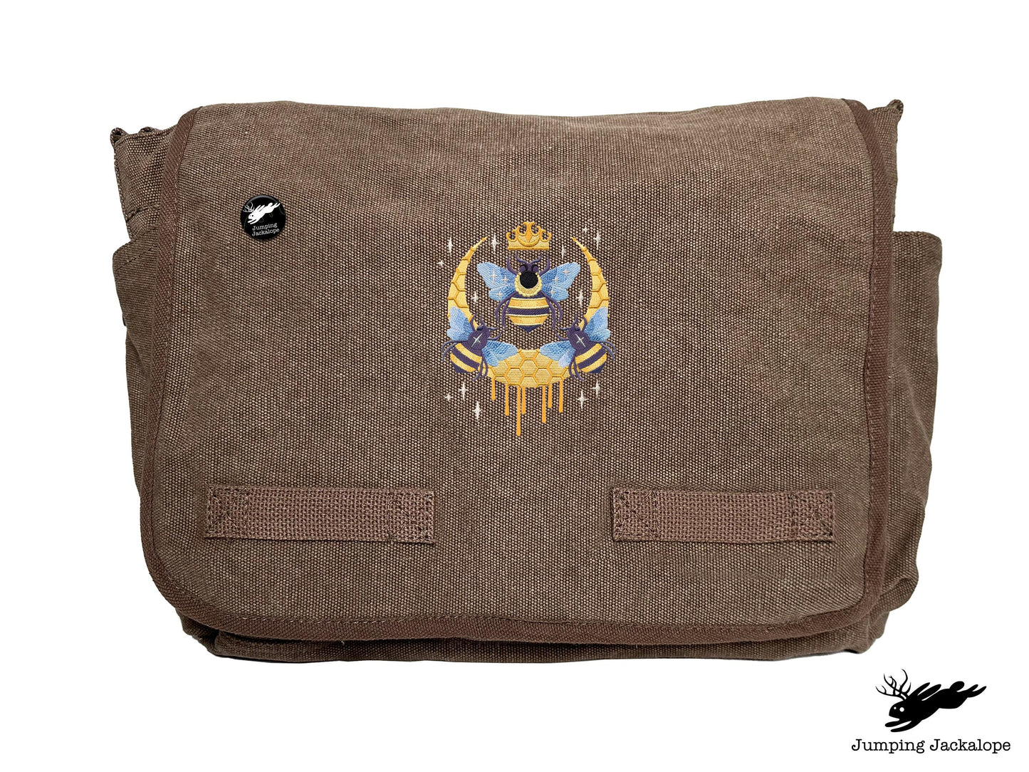 Queen Beehive Embroidered Messenger Bag