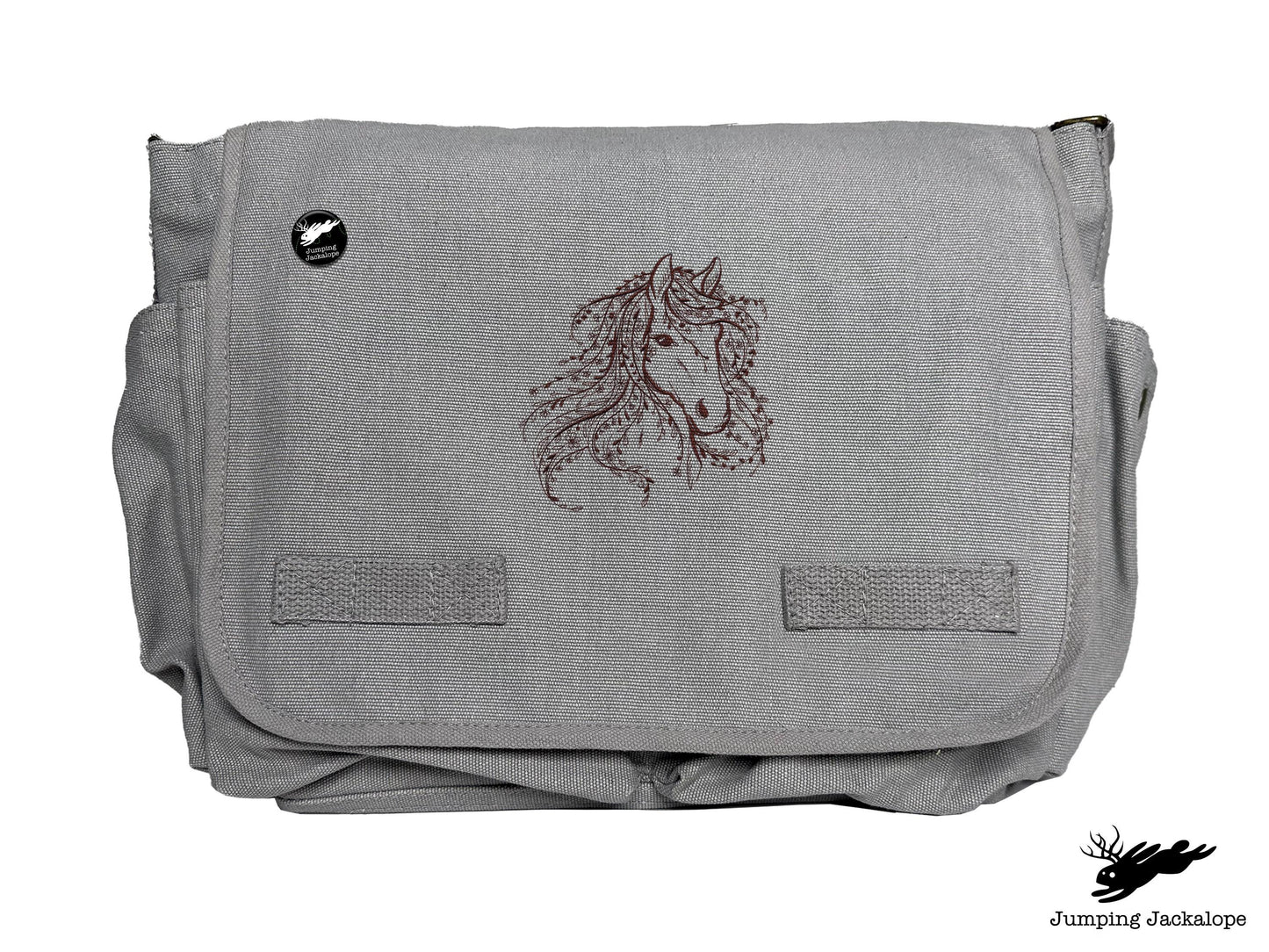 Untamed Beauty Horse Embroidered Classic Cotton Canvas Messenger Bag