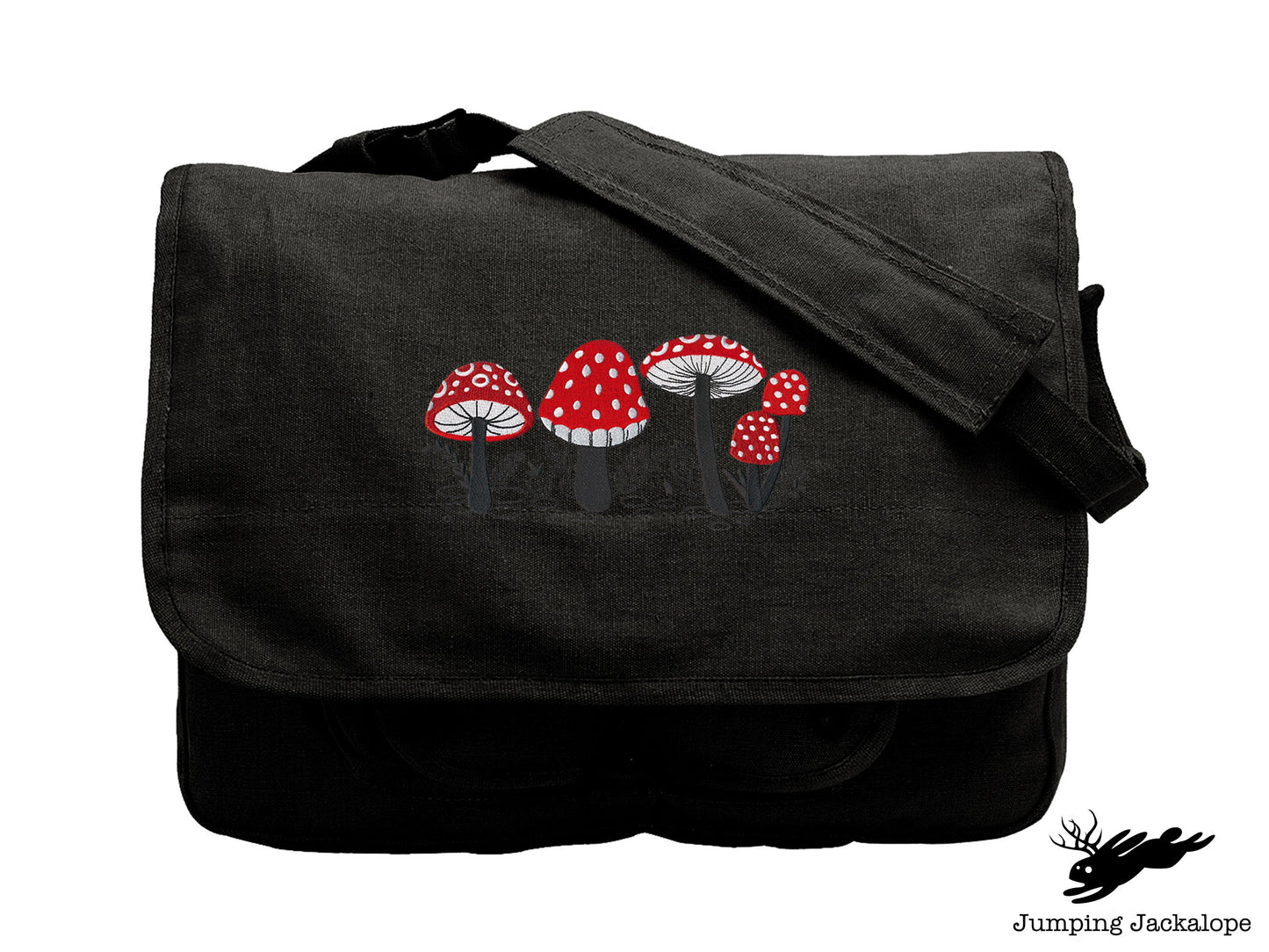 Morel of the Story - Mushroom Embroidered Canvas Messenger Bag