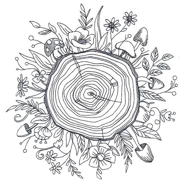 Botanical Tree Rings Embroidered Canvas Messenger Bag