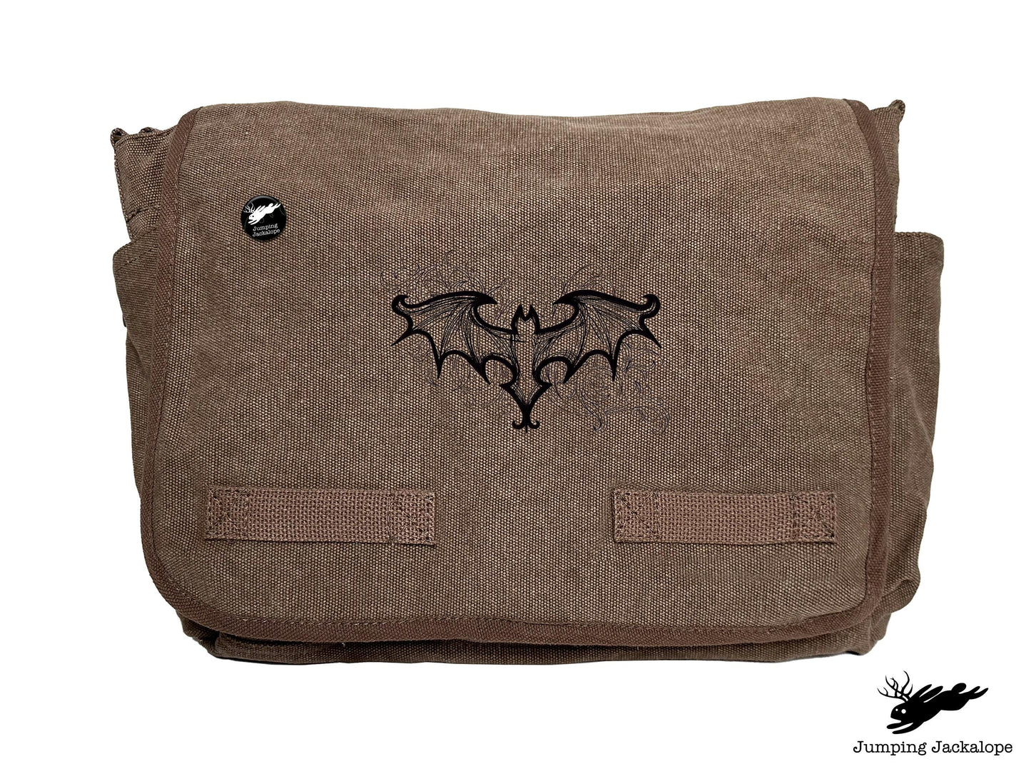 Elegant Bat Design Embroidered Classic Canvas Messenger Bag