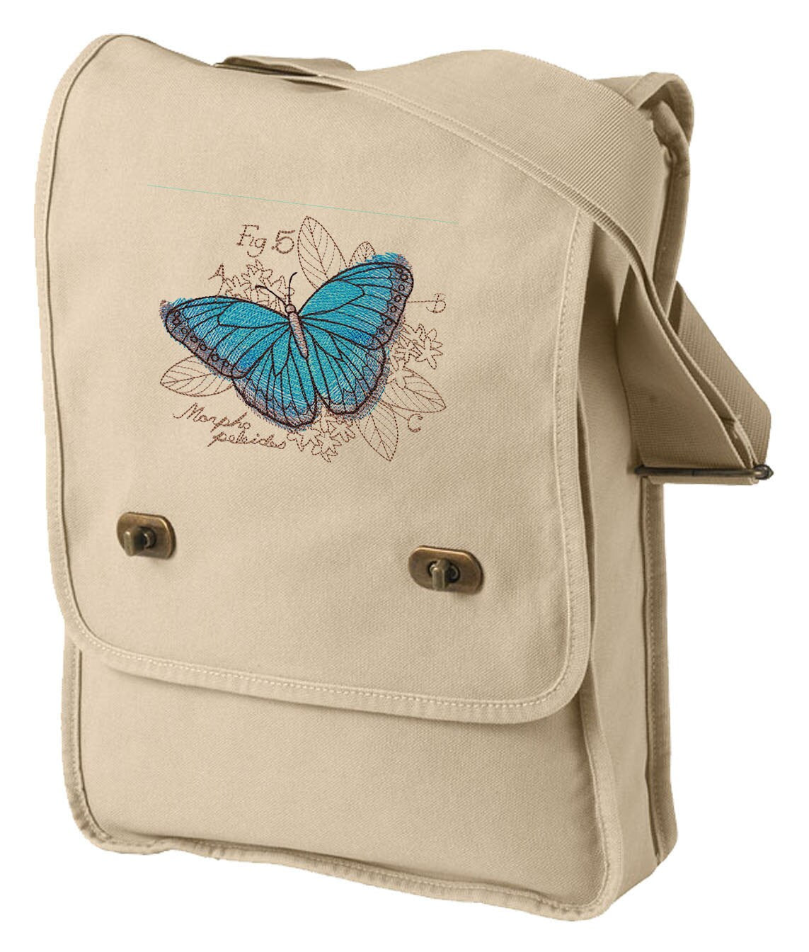 Miniature Menagerie Butterfly Diagram Embroidered Canvas Field Bag
