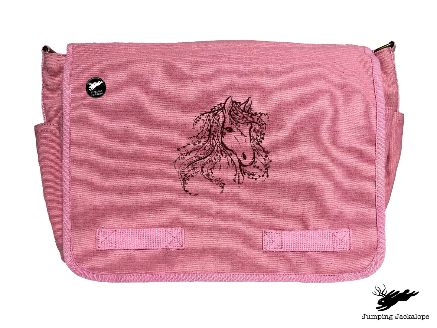 Untamed Beauty Horse Embroidered Classic Cotton Canvas Messenger Bag