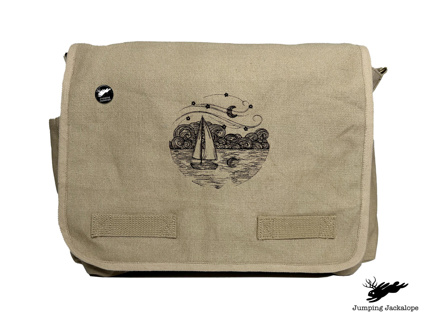 Starry Night Ocean Scene Embroidered Messenger Bag