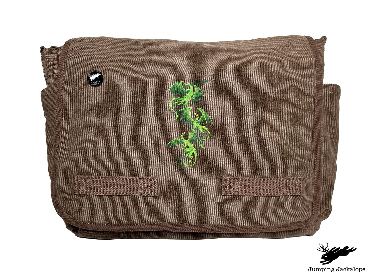 Mythical Dragon Cascade Embroidered Classic Canvas Messenger Bag