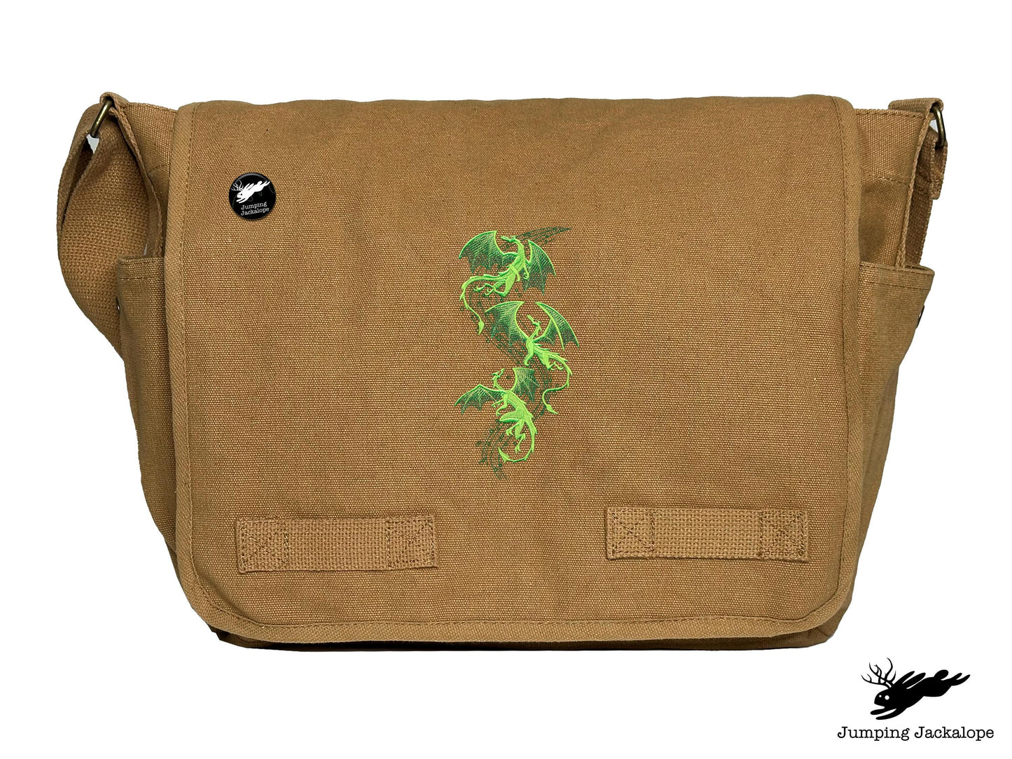 Mythical Dragon Cascade Embroidered Classic Canvas Messenger Bag