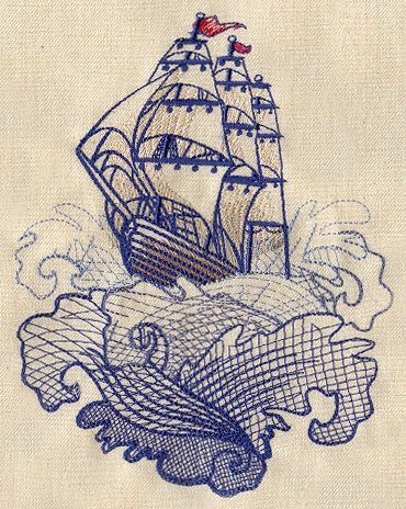 Ship Messenger Bag, Ship Laptop Bag, The Seven Seas - Ship Tattoo Embroidered Canvas Messenger Bag