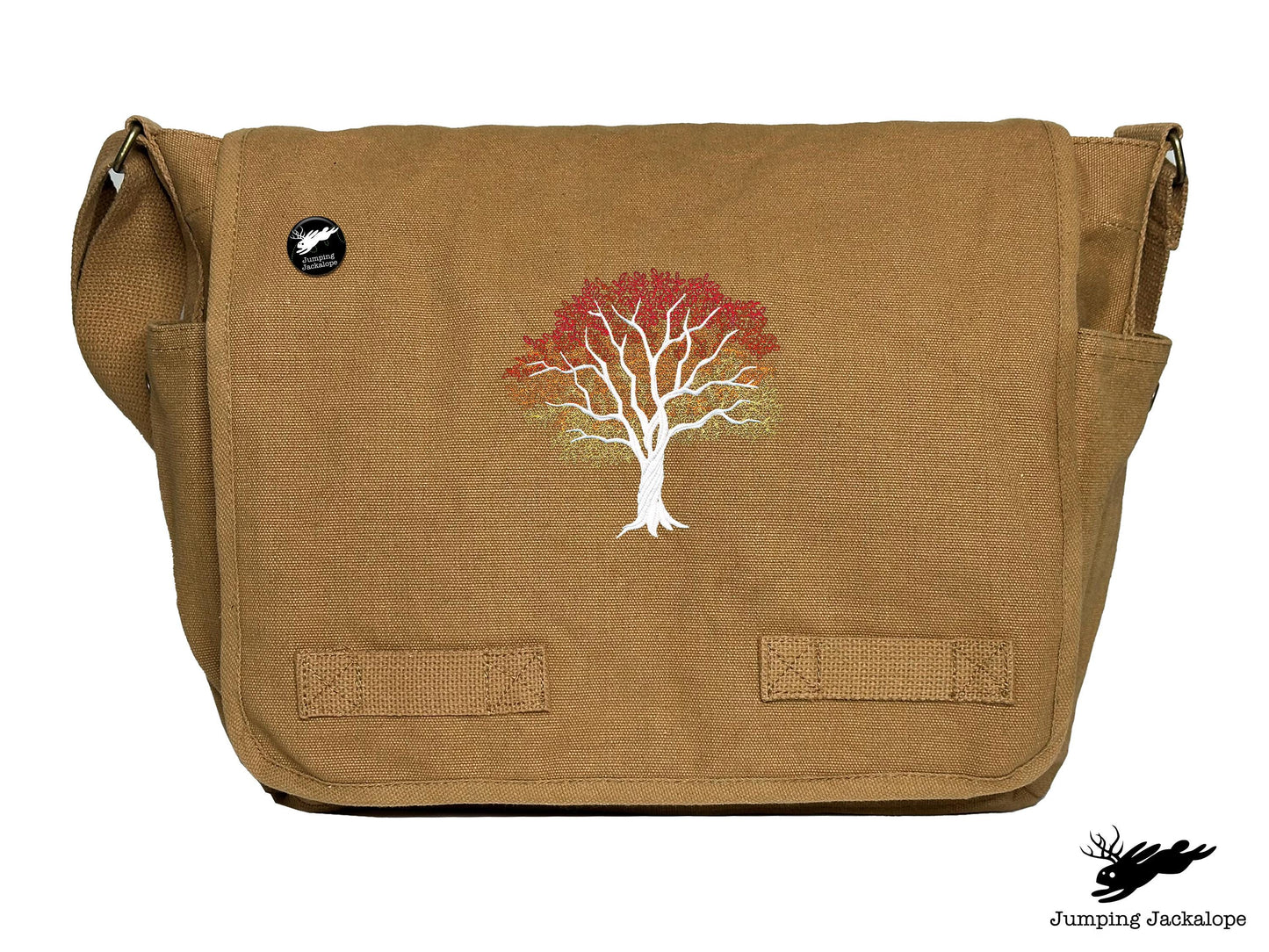 Signs of Autumn Tree Embroidered Messenger Bag