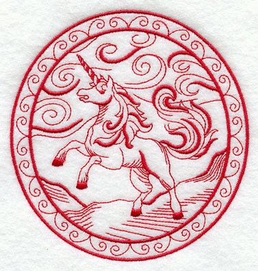 I Believe That There Are Unicorns (Redwork) Embroidered Canvas Messenger Bag