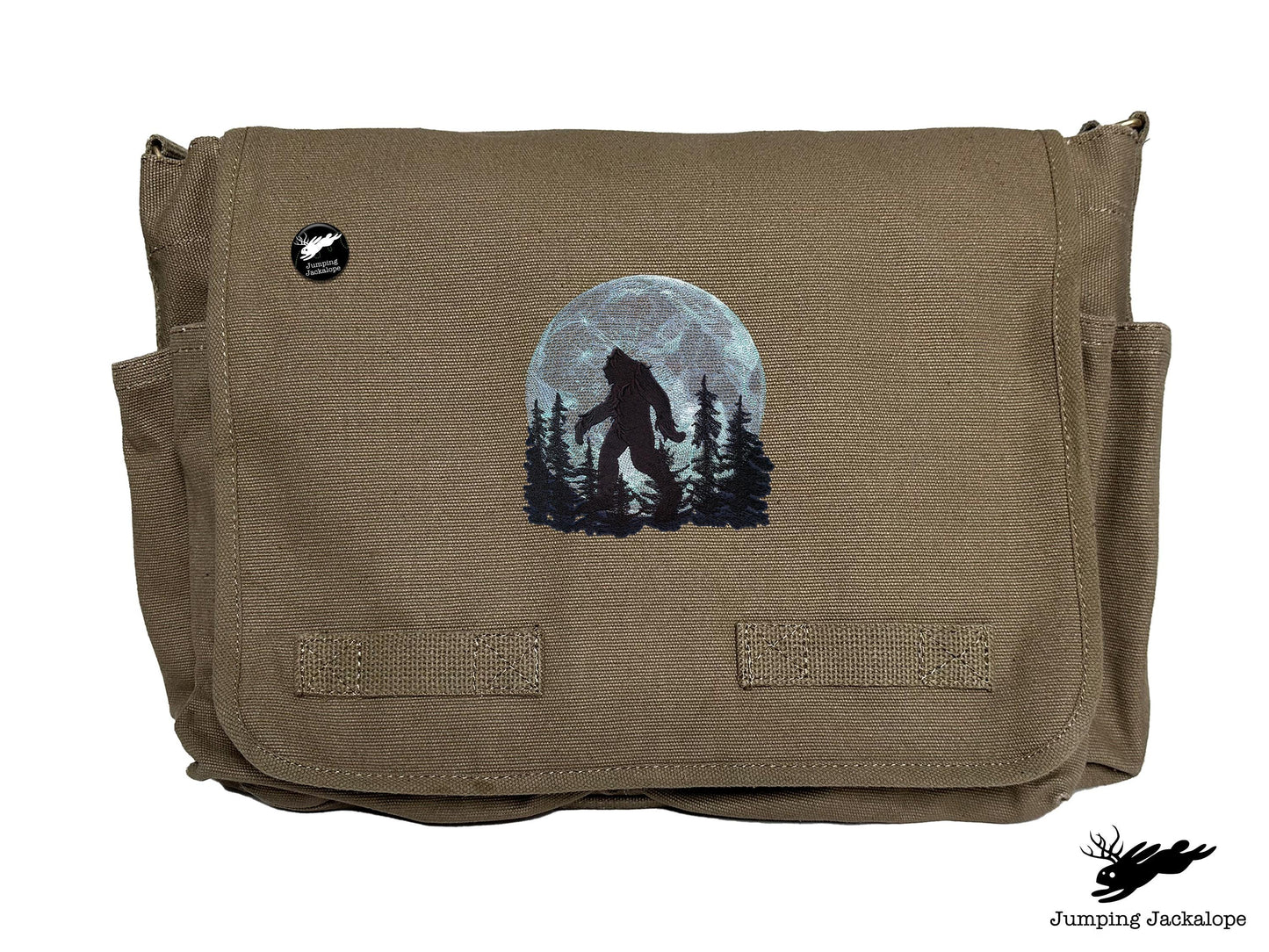 Under the Moonlight Bigfoot Embroidered Classic Canvas Messenger Bag