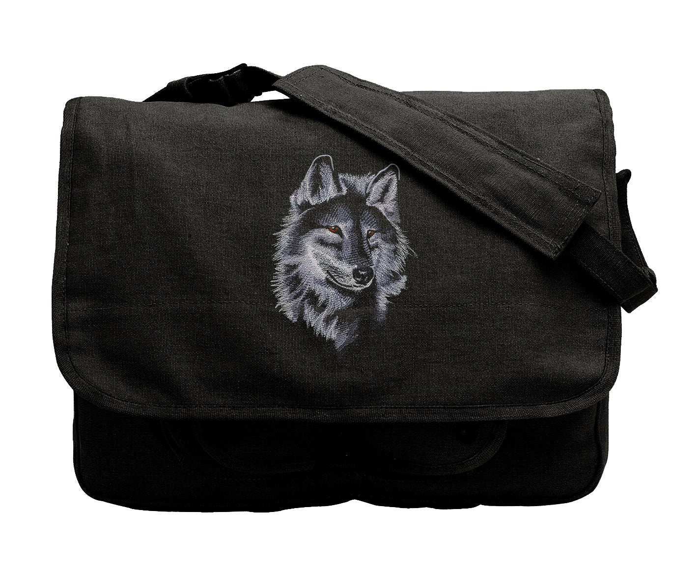 Majestic Wolf Embroidered Canvas Messenger Bag