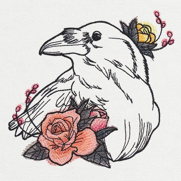 Dire Blooms - Raven Embroidered Canvas Tech, Tablet, iPad, Kindle, Fire, Camera Bag