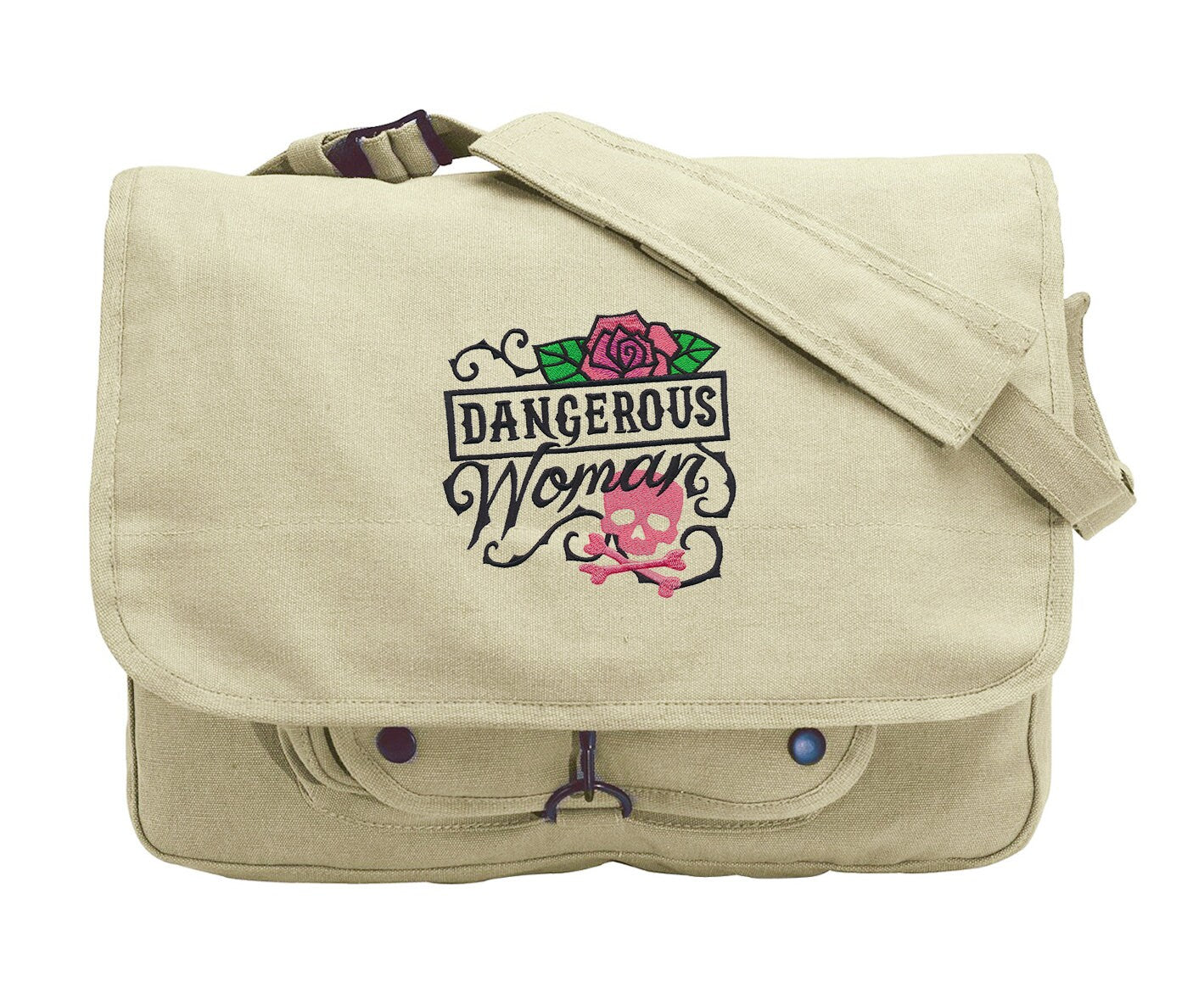 Femme Fatale - Dangerous Woman Embroidered Canvas Messenger Bag