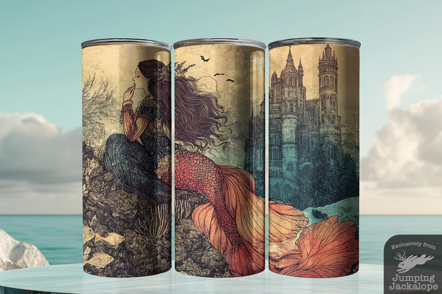 Castle Dreams Mermaid Tumbler – 20oz Whimsical Ocean Fantasy Drinkware | Fairytale Sea Gift
