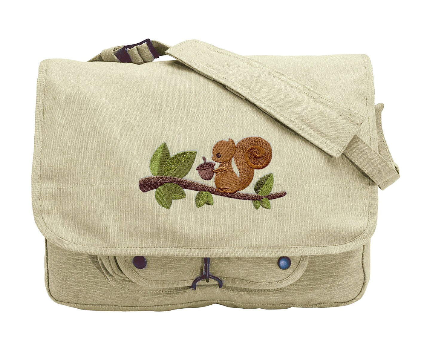 A Squirrel and His Nut Embroidered Canvas Messenger Bag