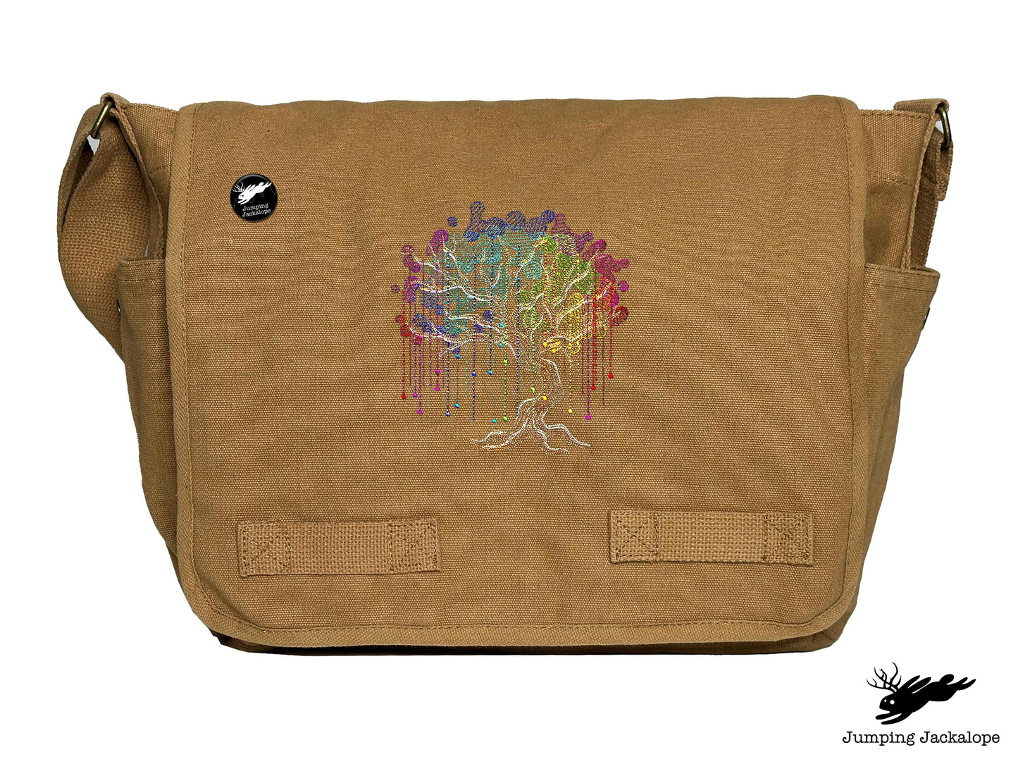 Rainbow Willow Tree Embroidered Messenger Bag