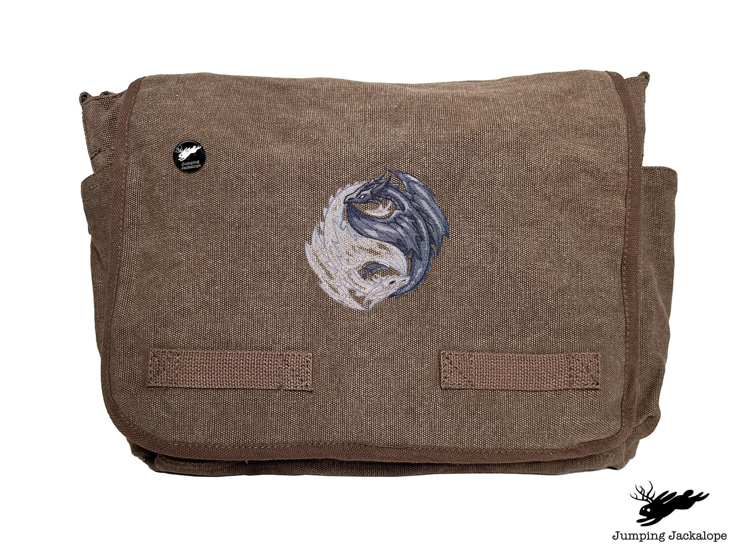 Yin Yang Dragons Embroidered Classic Canvas Messenger Bag