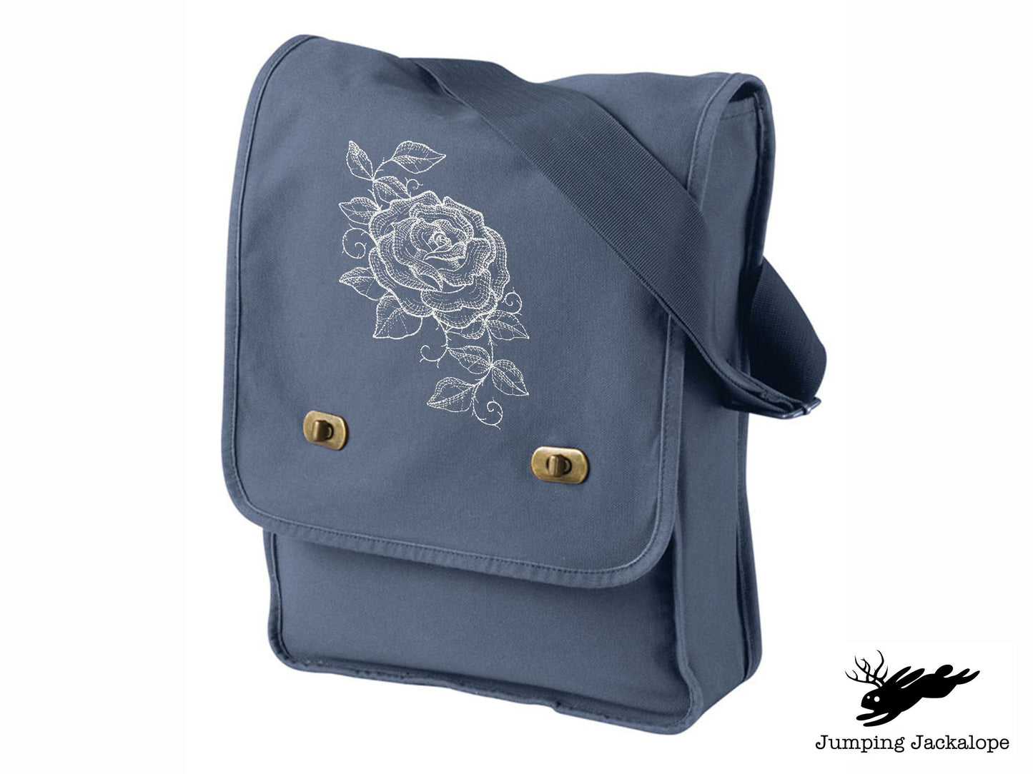 Chalked Rose Embroidered Canvas Field Bag