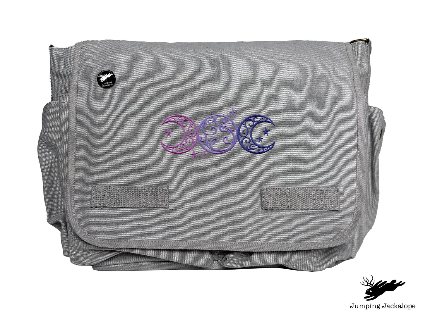 Triple Moon Design Embroidered Classic Canvas Messenger Bag,