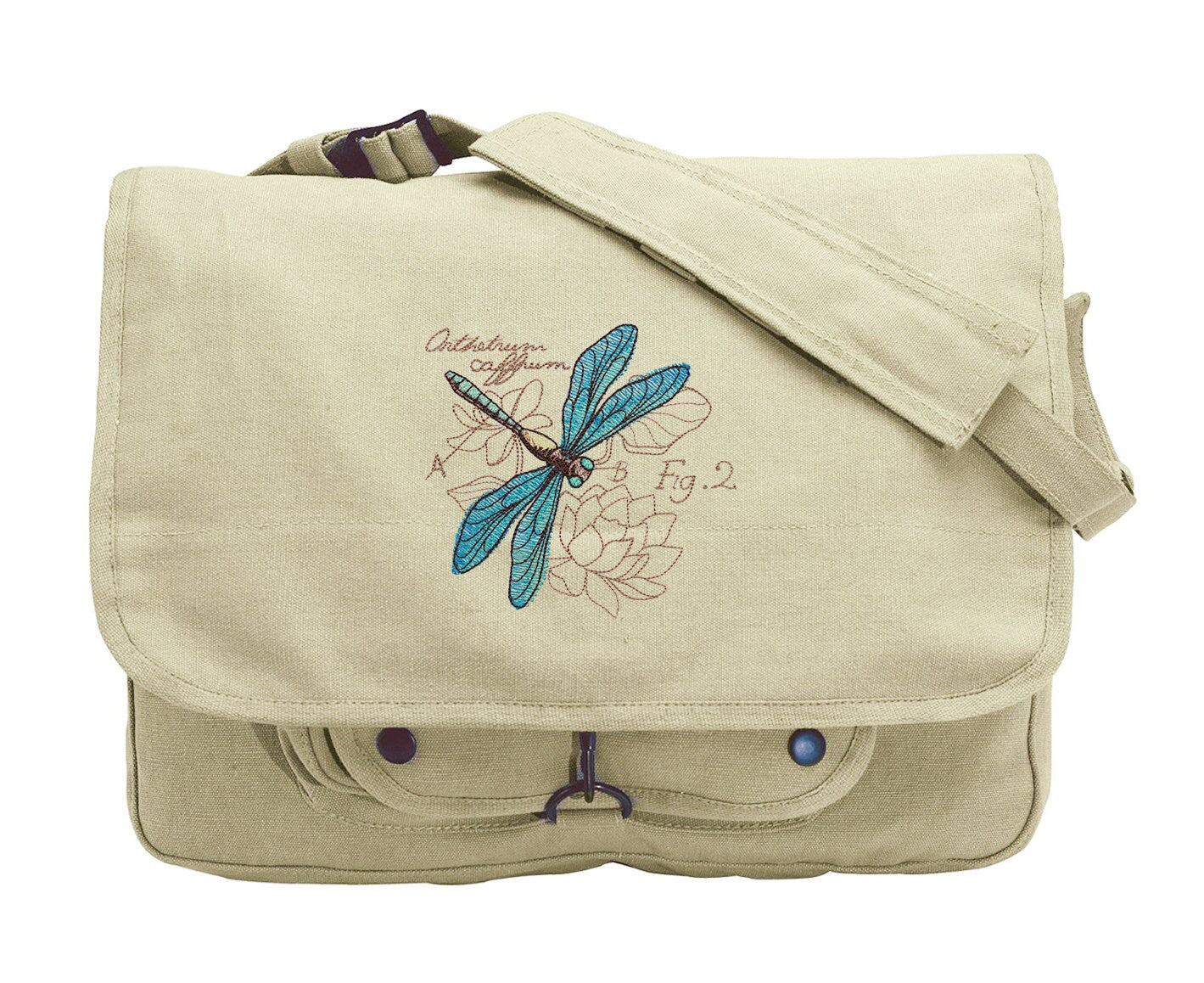 Miniature Menagerie Dragonfly Diagram Embroidered Canvas Messenger Bag