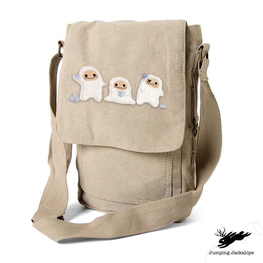 Abominable Snowball Fight, Abominable Snowman, Yeti Embroidered Canvas Tech, Tablet, iPad, Kindle, Fire, Camera Bag