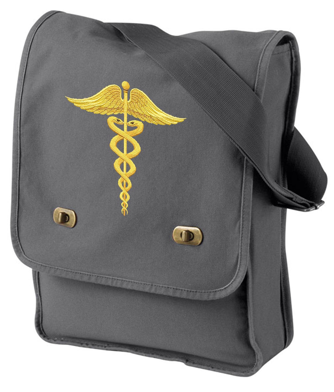Caduceus Embroidered Canvas Field Bag