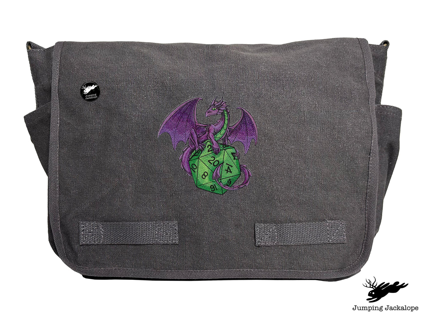 D20 Dragon Embroidered Classic Canvas Messenger Bag