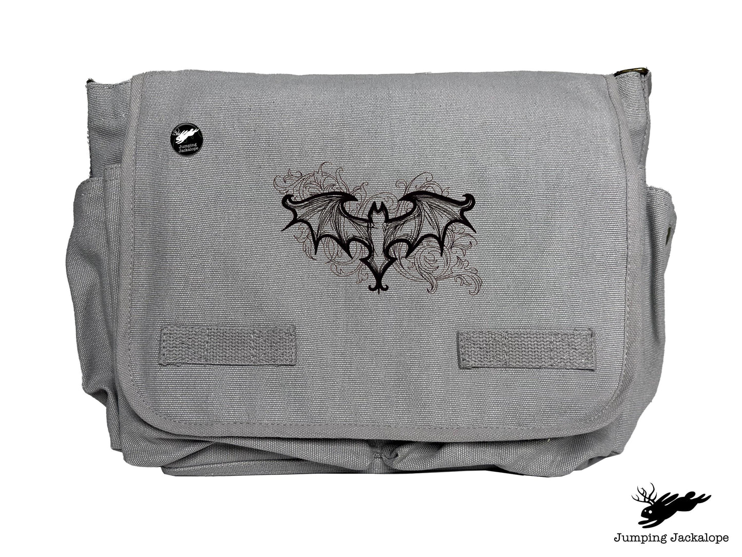 Elegant Bat Design Embroidered Classic Canvas Messenger Bag