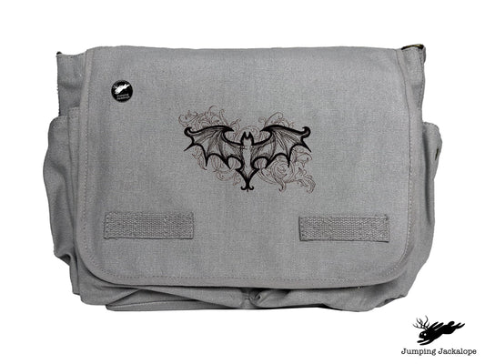 Elegant Bat Design Embroidered Classic Canvas Messenger Bag