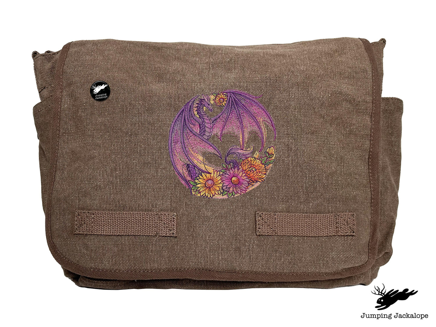 Autumn Flight of Flowers Dragon Wreath Embroidered Classic Canvas Messenger Bag