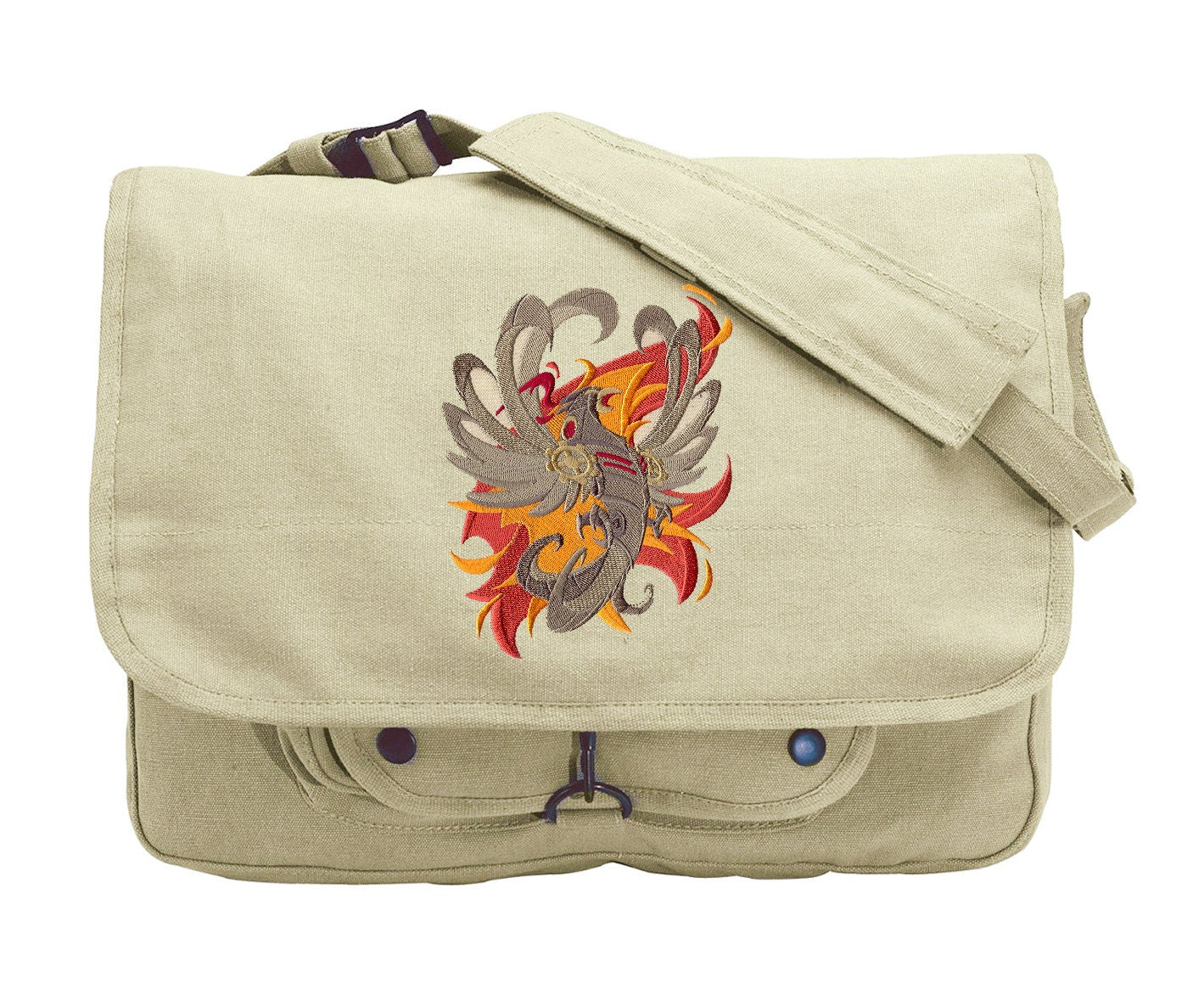 Steampunk Phoenix Embroidered Canvas Messenger Bag