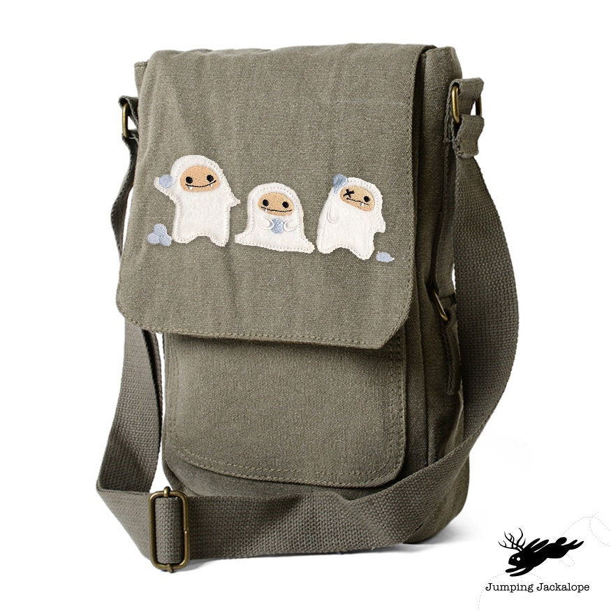 Abominable Snowball Fight, Abominable Snowman, Yeti Embroidered Canvas Tech, Tablet, iPad, Kindle, Fire, Camera Bag