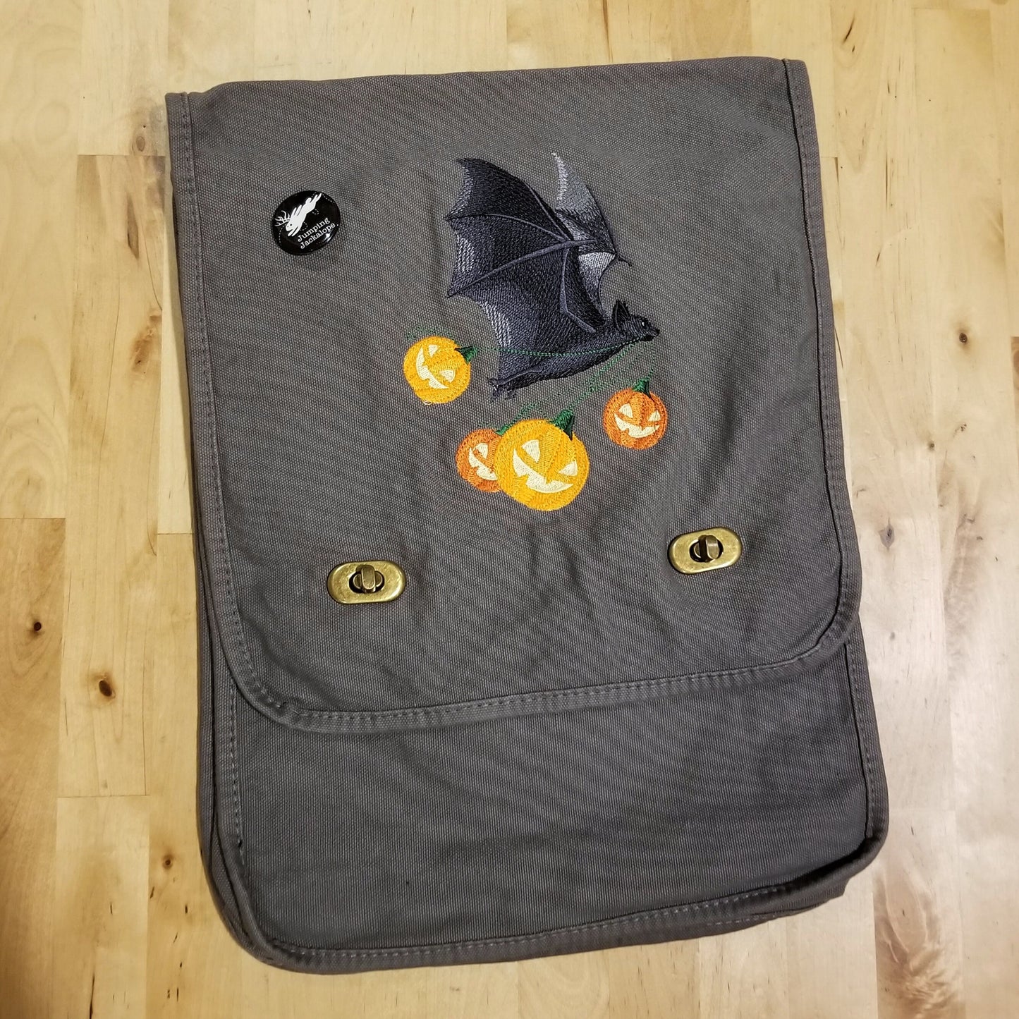 Flying Bat with Jack-o-Lanterns Embroidered Canvas Field Bag