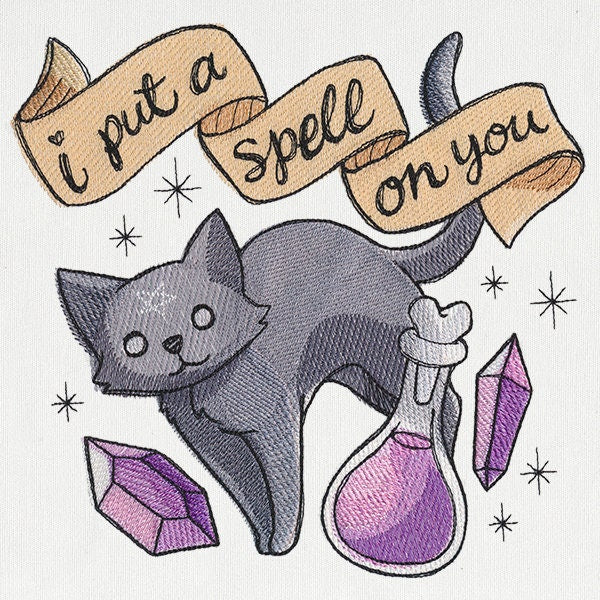 Wicked Cute I Put a Spell On You, Cat Design Bag Embroidered Canvas Messenger Bag
