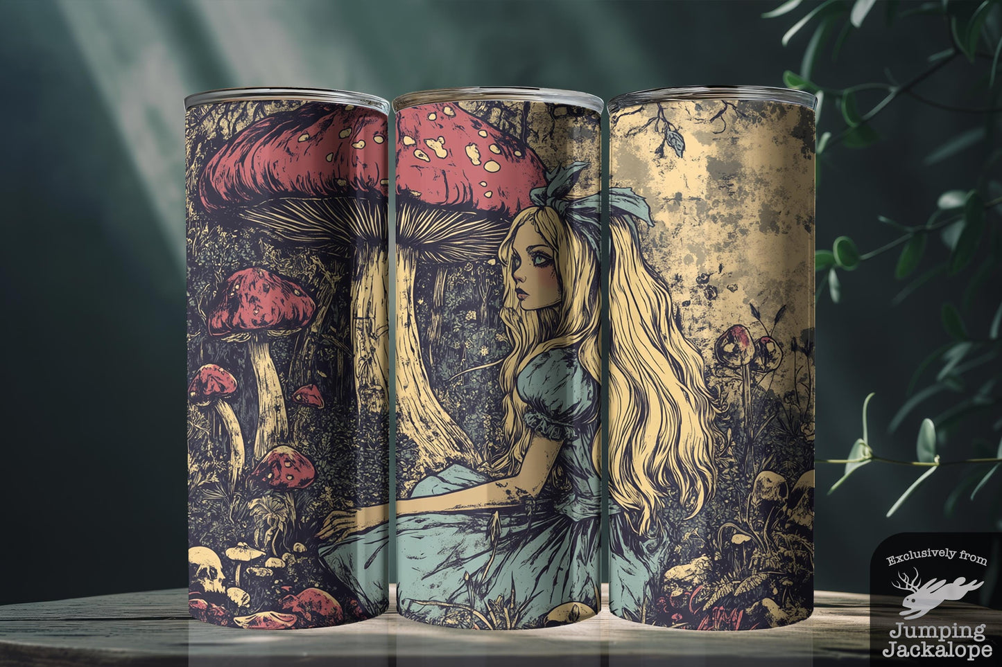 Haunted Mushroom Grove Tumbler – 20oz Gothic Alice in Wonderland Scene | Sublimated Fantasy Cup | Customizable Gift