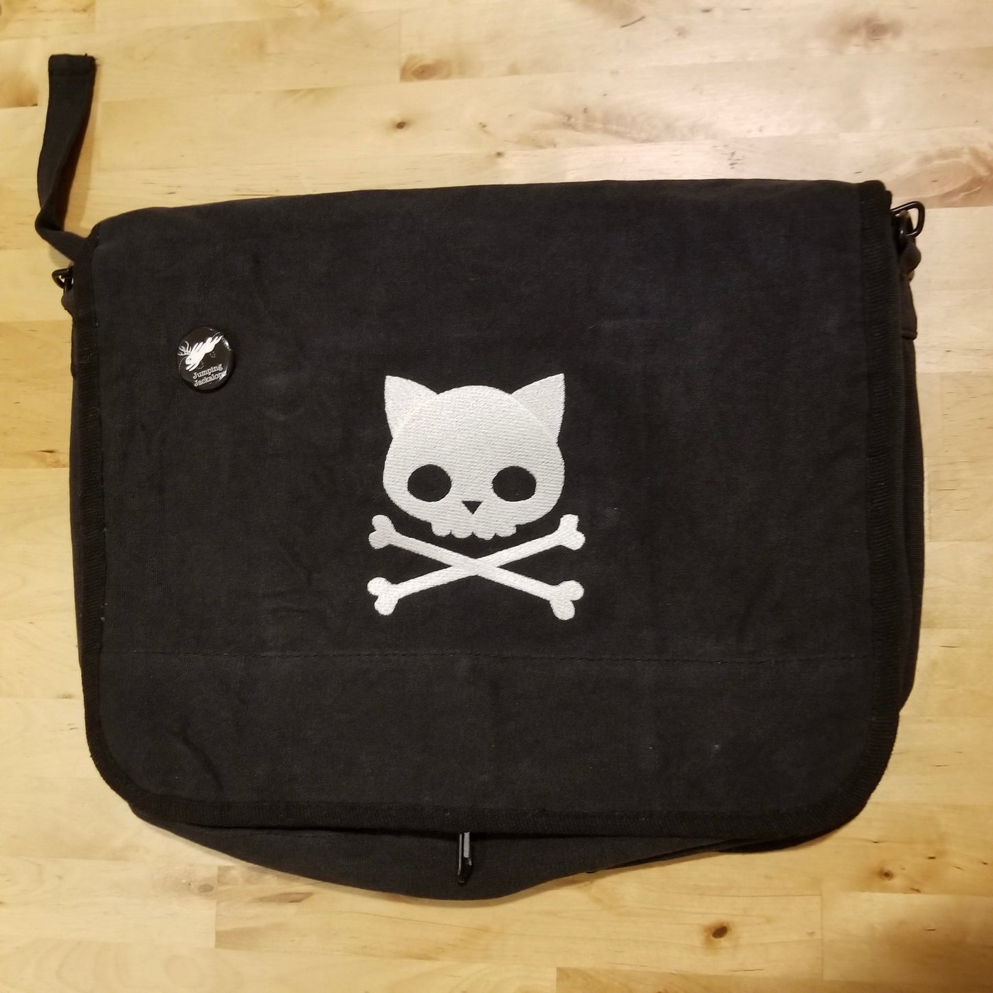 Punk Kitty Embroidered Canvas Messenger Bag