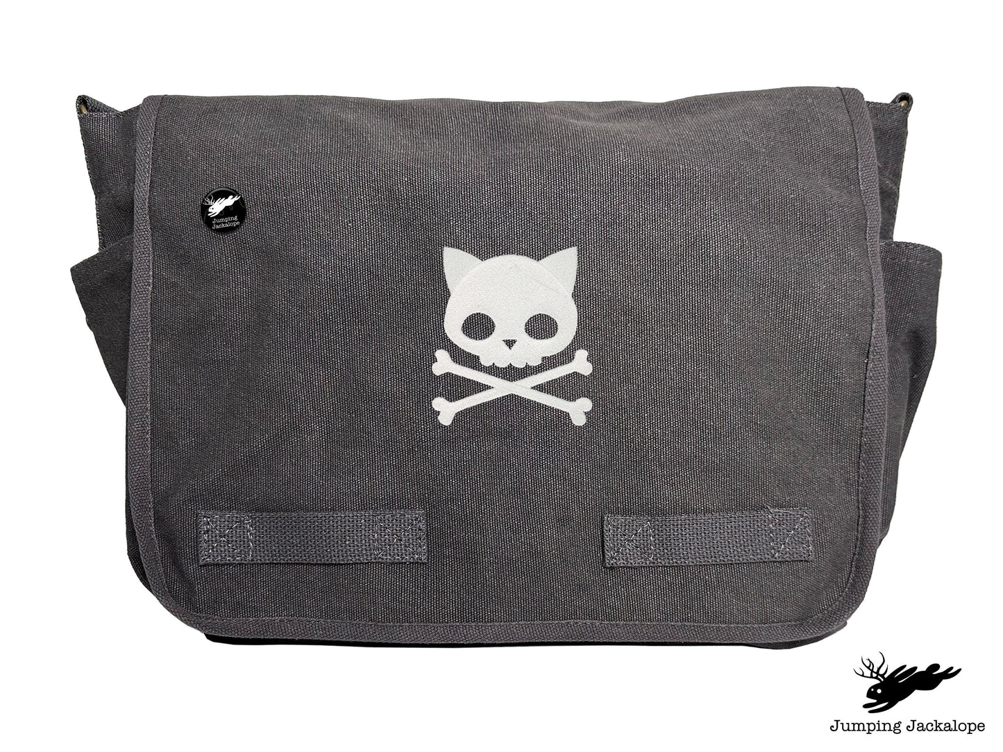 Punk Kitty Design Embroidered Classic Canvas Messenger Bag