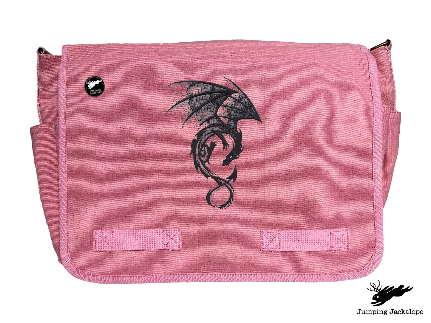 Dark Creatures Dragon Embroidered Classic Canvas Messenger Bag