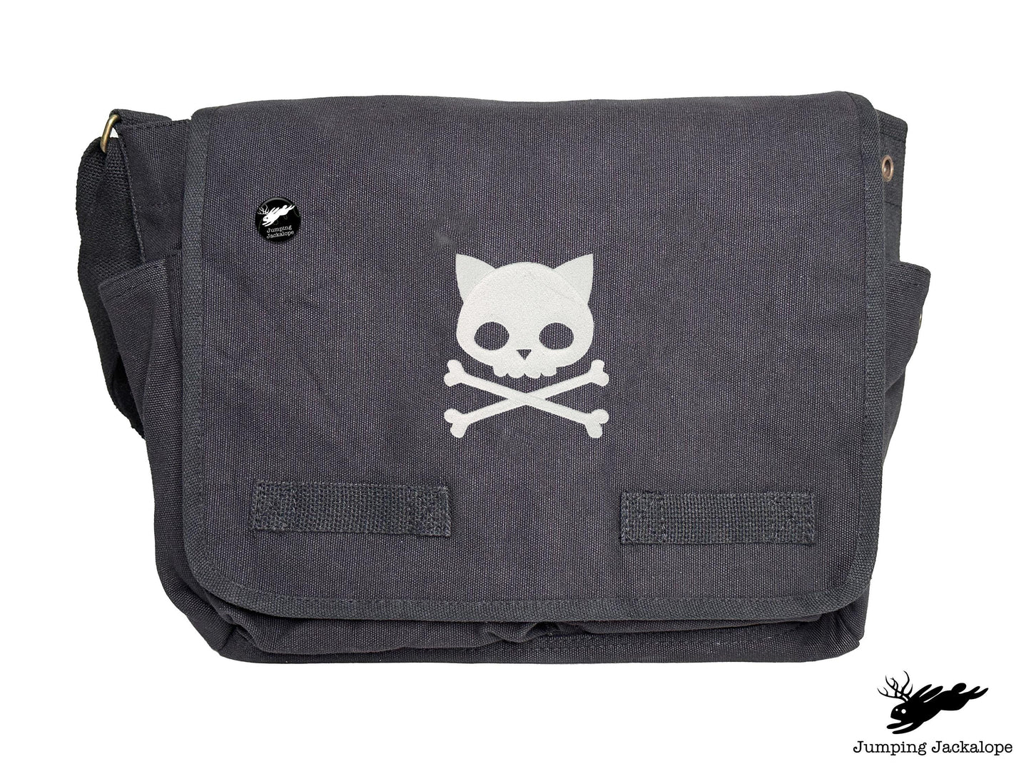 Punk Kitty Design Embroidered Classic Canvas Messenger Bag