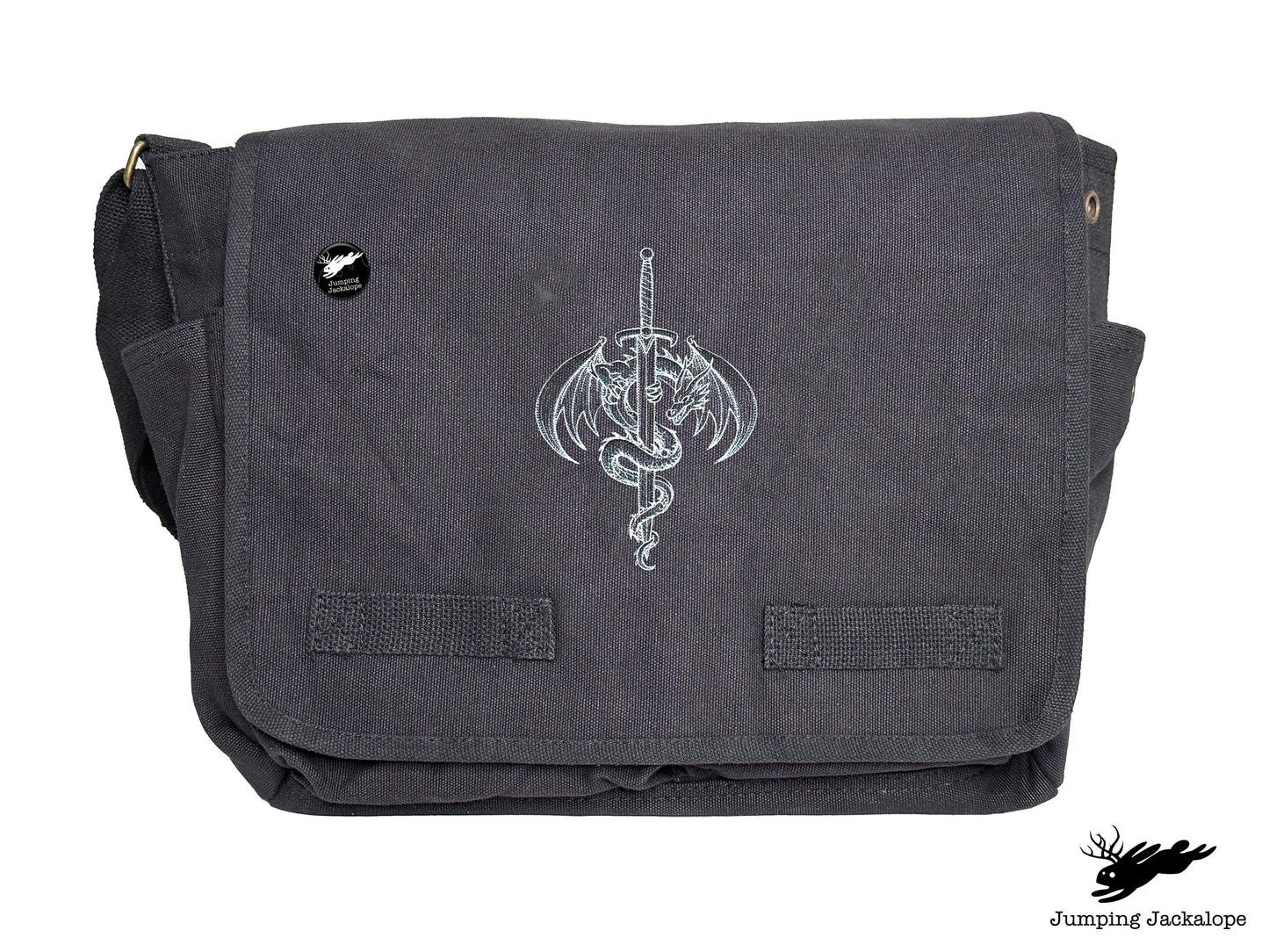 What Doesn't Kill You Dragon and Sword Embroidered Classic Canvas Messenger Bag