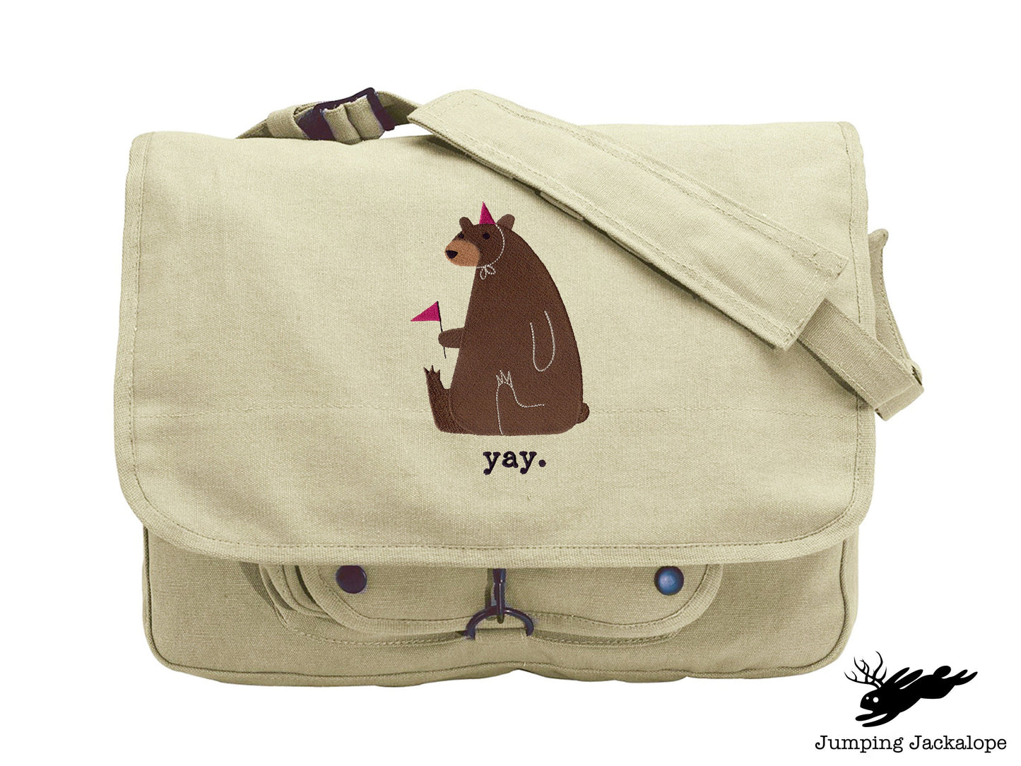 Party Bear Embroidered Canvas Messenger Bag