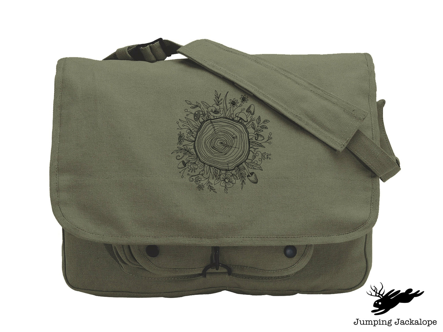 Botanical Tree Rings Embroidered Canvas Messenger Bag
