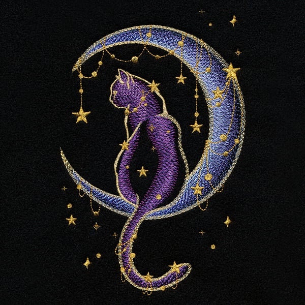 Under the Stars Kitty Embroidered Canvas Messenger Bag, Cat Bag, Cat Moon Bag