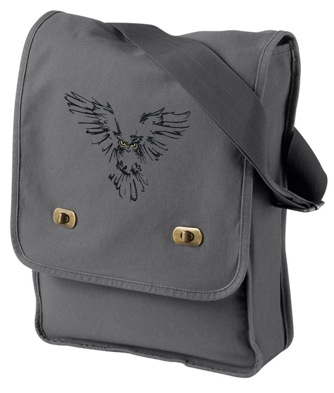Owl Canvas Bag, Owl Field Bag, Owl Messenger Bag, Night Owl Embroidered Canvas Field Bag
