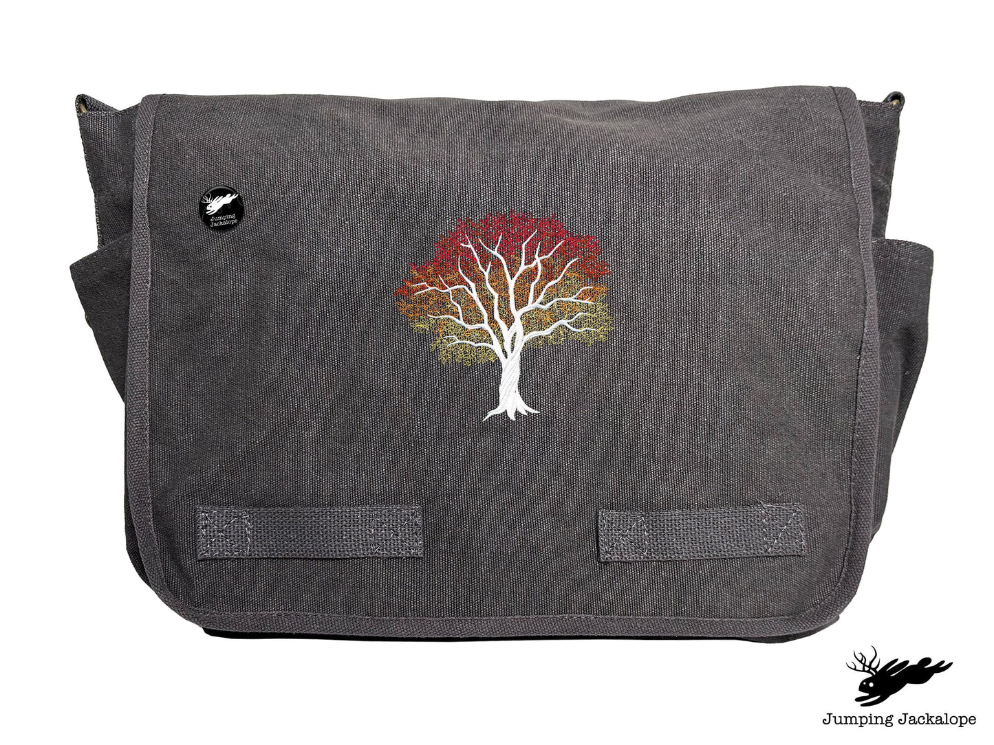 Signs of Autumn Tree Embroidered Messenger Bag