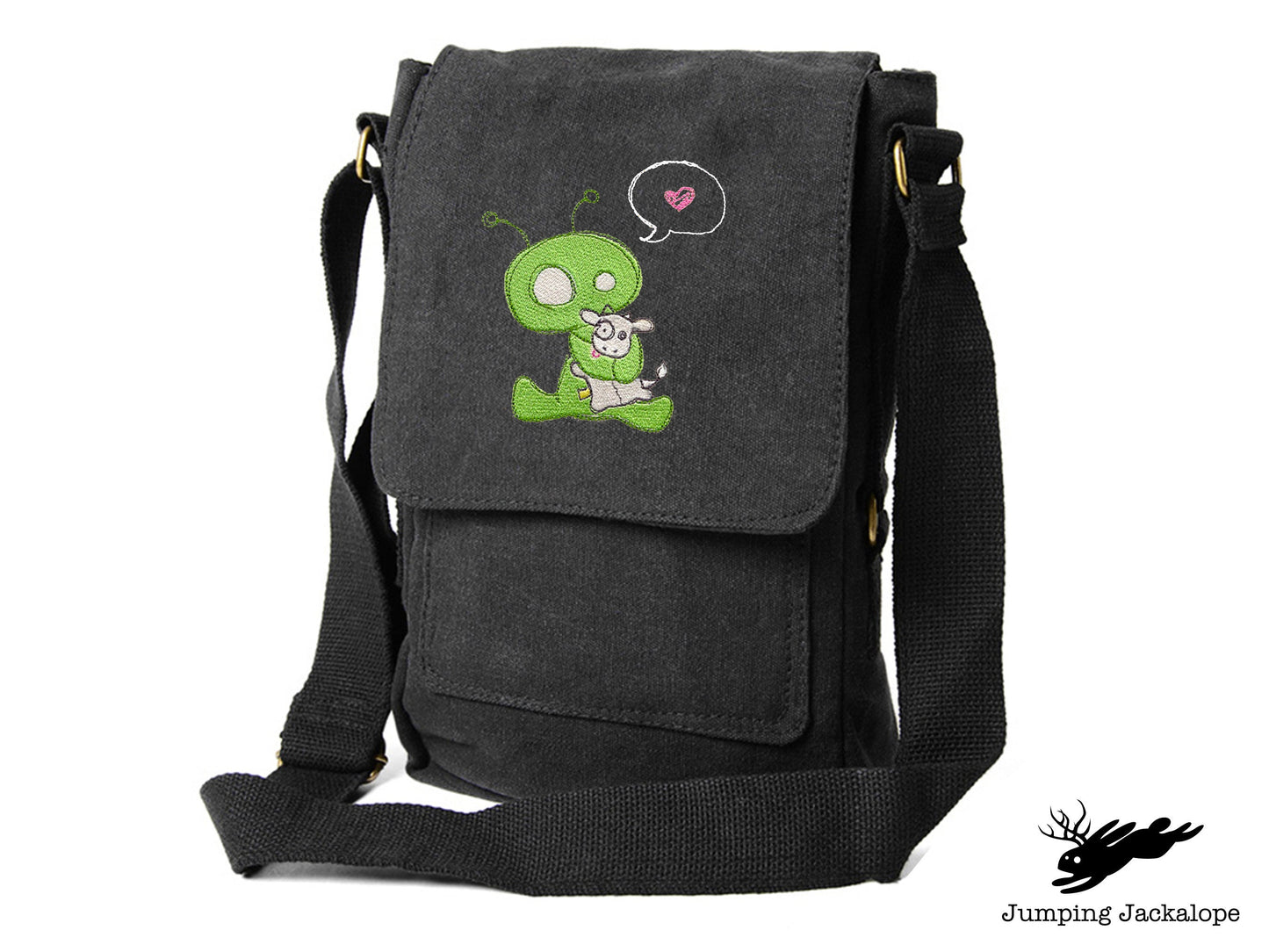 Abducted Alien Embroidered Canvas Tech, Tablet, iPad, Kindle, Fire, Camera Bag