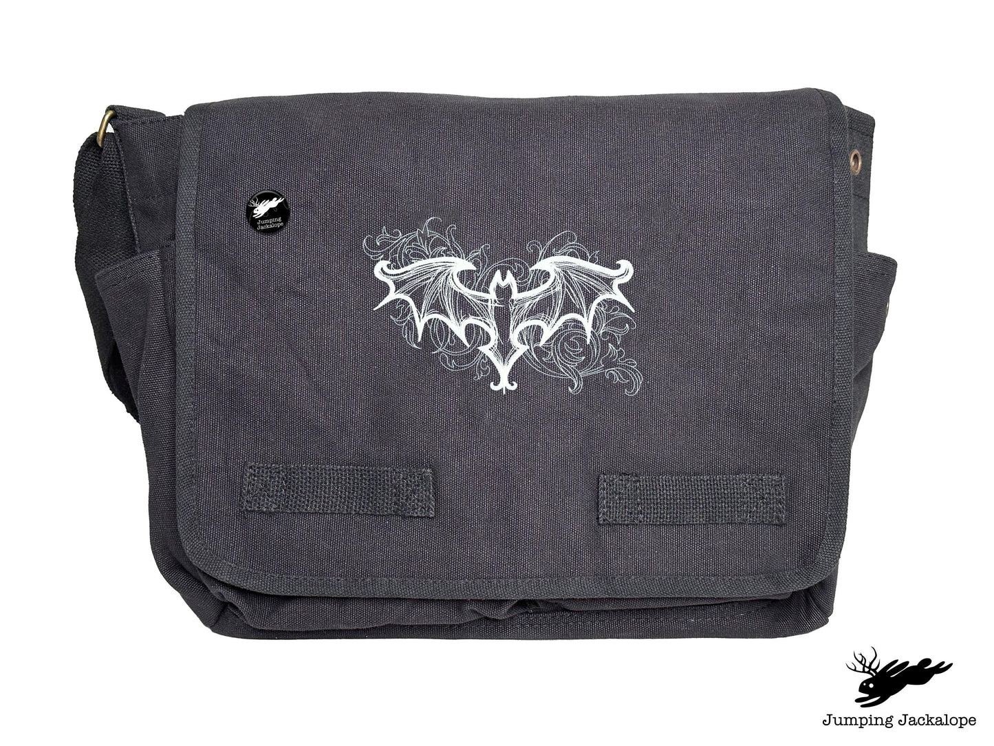 Elegant Bat Design Embroidered Classic Canvas Messenger Bag