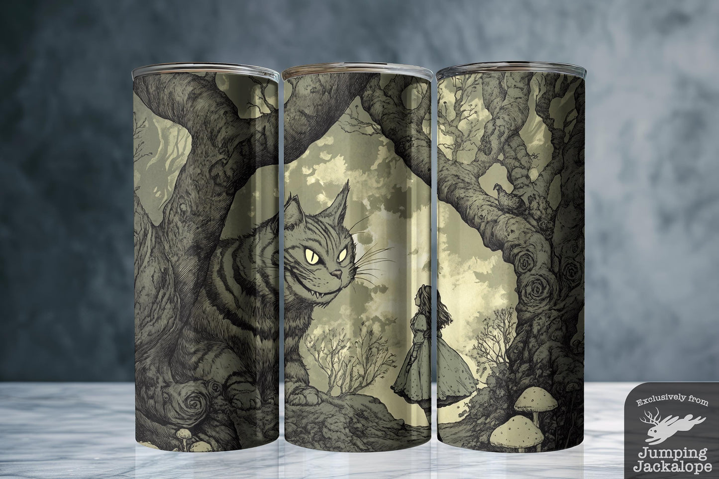 Forgotten Path Tumbler – Alice and Cheshire in a Fungal Forest | 20oz Gothic Fairytale Art