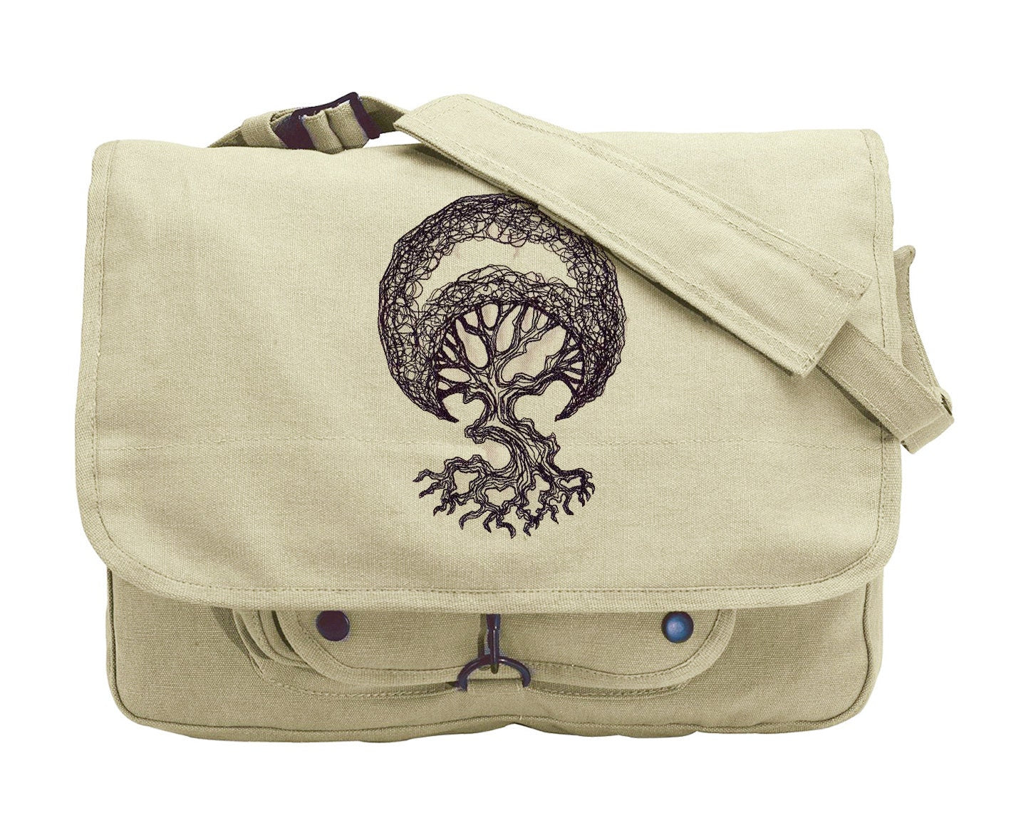 Moon Tree Embroidered Canvas Messenger Bag