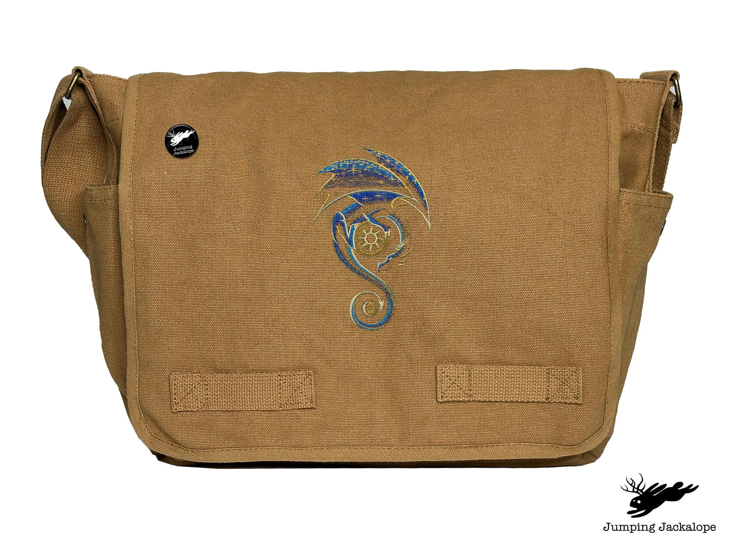 From the Sun to the Moon Celestial Dragon Embroidered Classic Canvas Messenger Bag